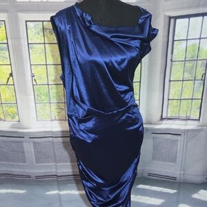 SHEIN Navy Asymmetrical Satin Dress